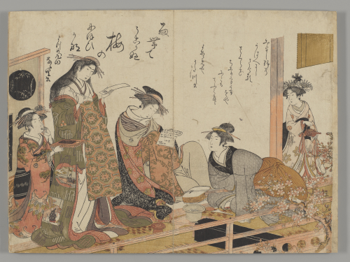 Kitao%20Masanobu%20%28Sant%26%23333%3B%20Ky%26%23333%3Bden%29%2C%20%3Cb%3E%3Ci%3E%20Yoshiwara%20keisei%20shin%20bijin%20awase%20jihitsu%20kagami%20%28A%20Competition%20among%20the%20New%20Beauties%20of%20the%20Yoshiwara%2C%20Mirrored%20in%20their%20Writing%29%3C%2Fi%3E%3C%2Fb%3E%2C%201784%2C%20color%20woodblock%20print%20on%20paper%3B%20%26%23333%3Bban%20nishiki-e%3B%20accordion-fold%20album%3B%20diptych%2C%20The%20Mary%20Andrews%20Ladd%20Collection%2C%20public%20domain%2C%2066.84